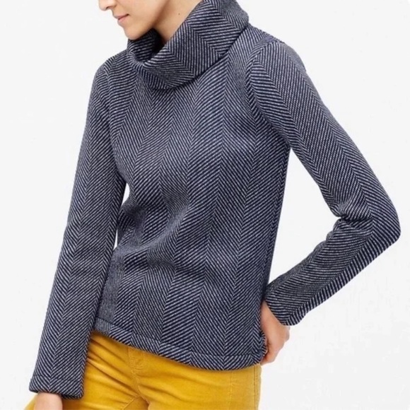 J. Crew Tops - J. Crew Navy Herringbone Turtleneck Fleece Lined Top